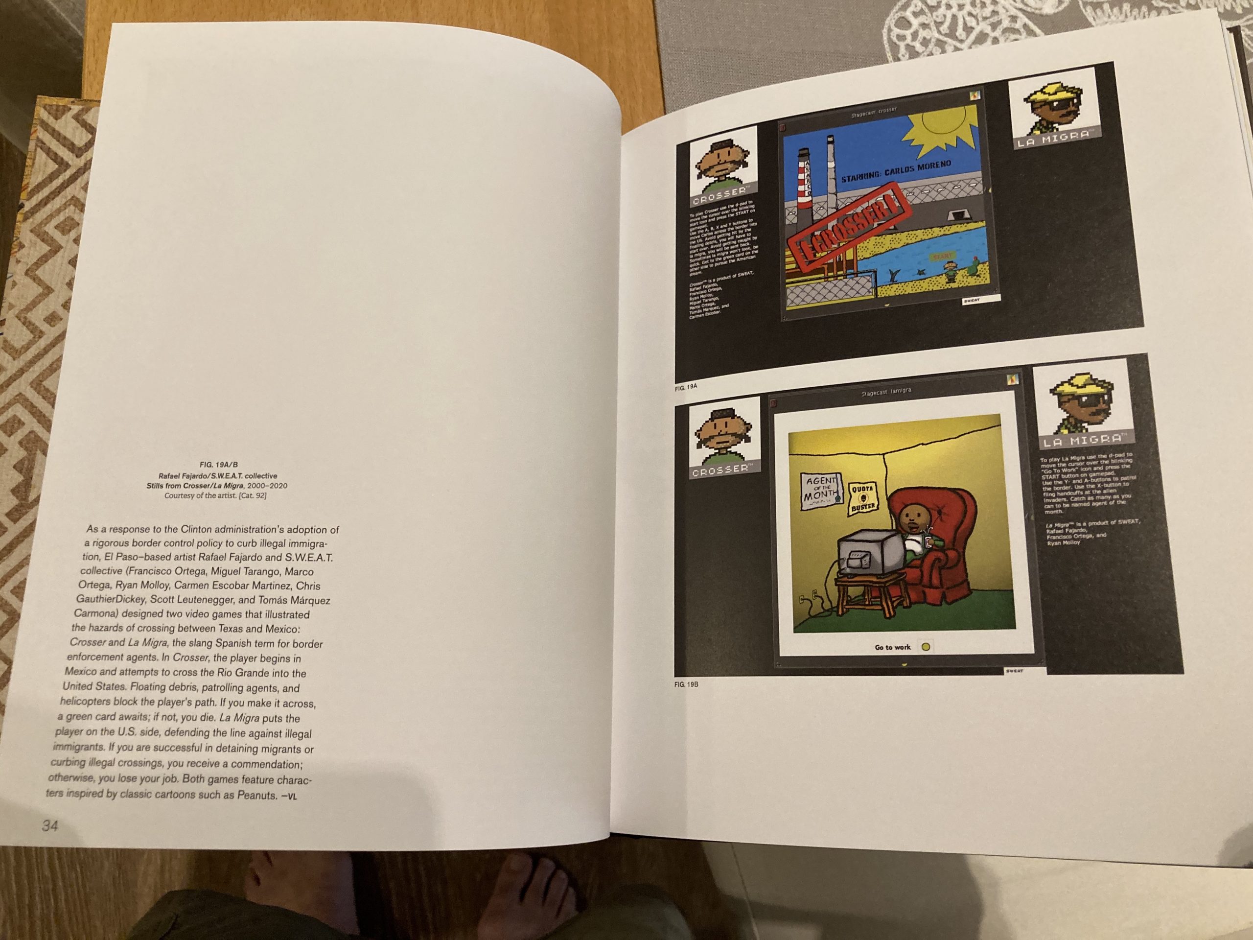 catalog for the exhibition ReVisión: Art of the Americas open to the pages that feature our games, Crosser and La Migra.