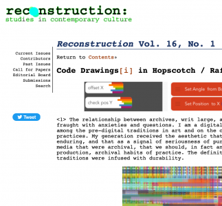 Code Drawings in Hopscotch, Archives On Fire